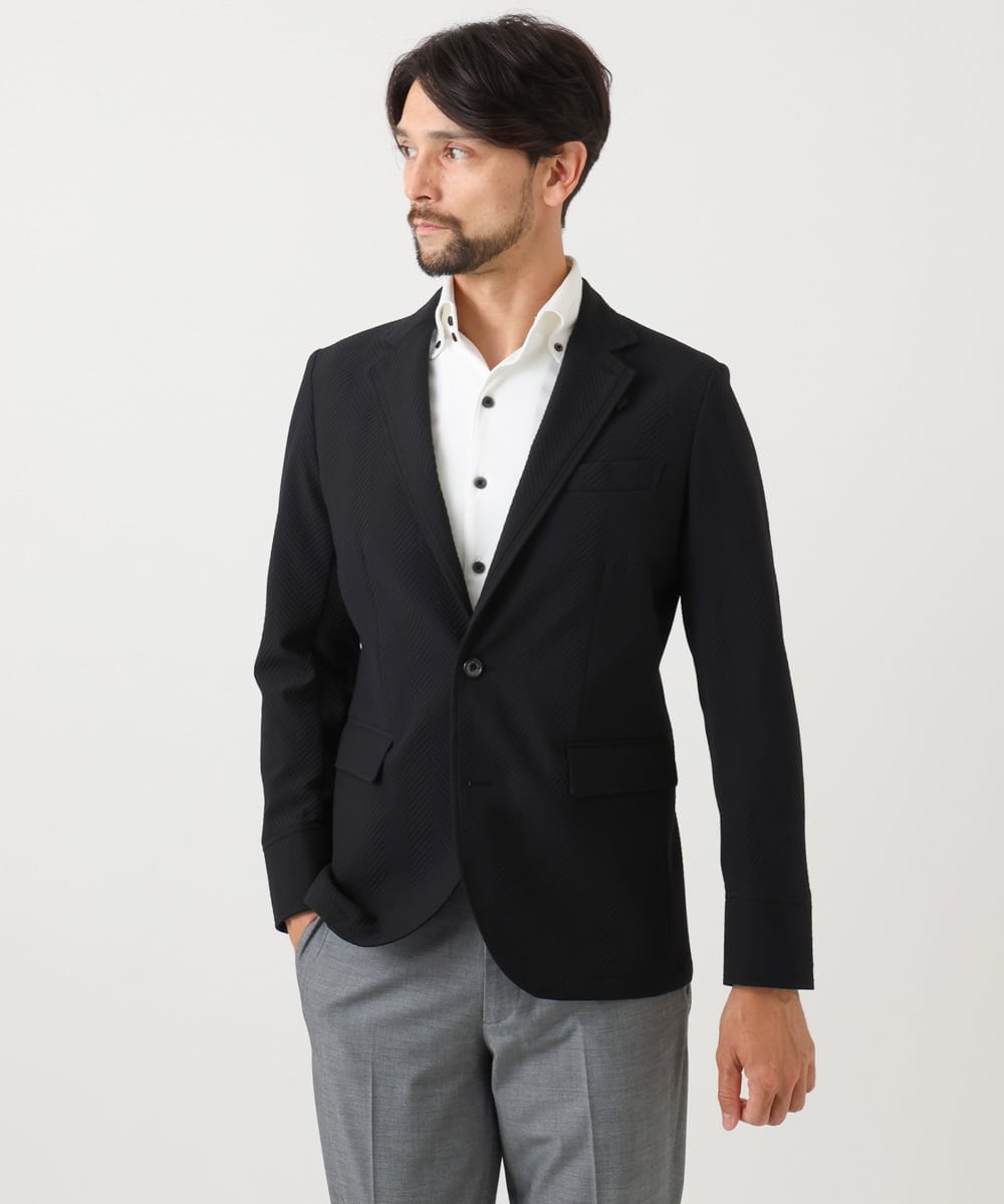 MNDCD51490 MICHEL KLEIN HOMME(ミッシェルクラン オム) 【セットアップ】ビックへリンボンコンバーチブルジャケット ブラック