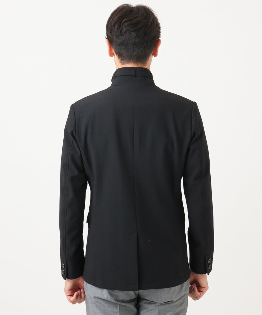 MNDCD51490 MICHEL KLEIN HOMME(ミッシェルクラン オム) 【セットアップ】ビックへリンボンコンバーチブルジャケット ブラック