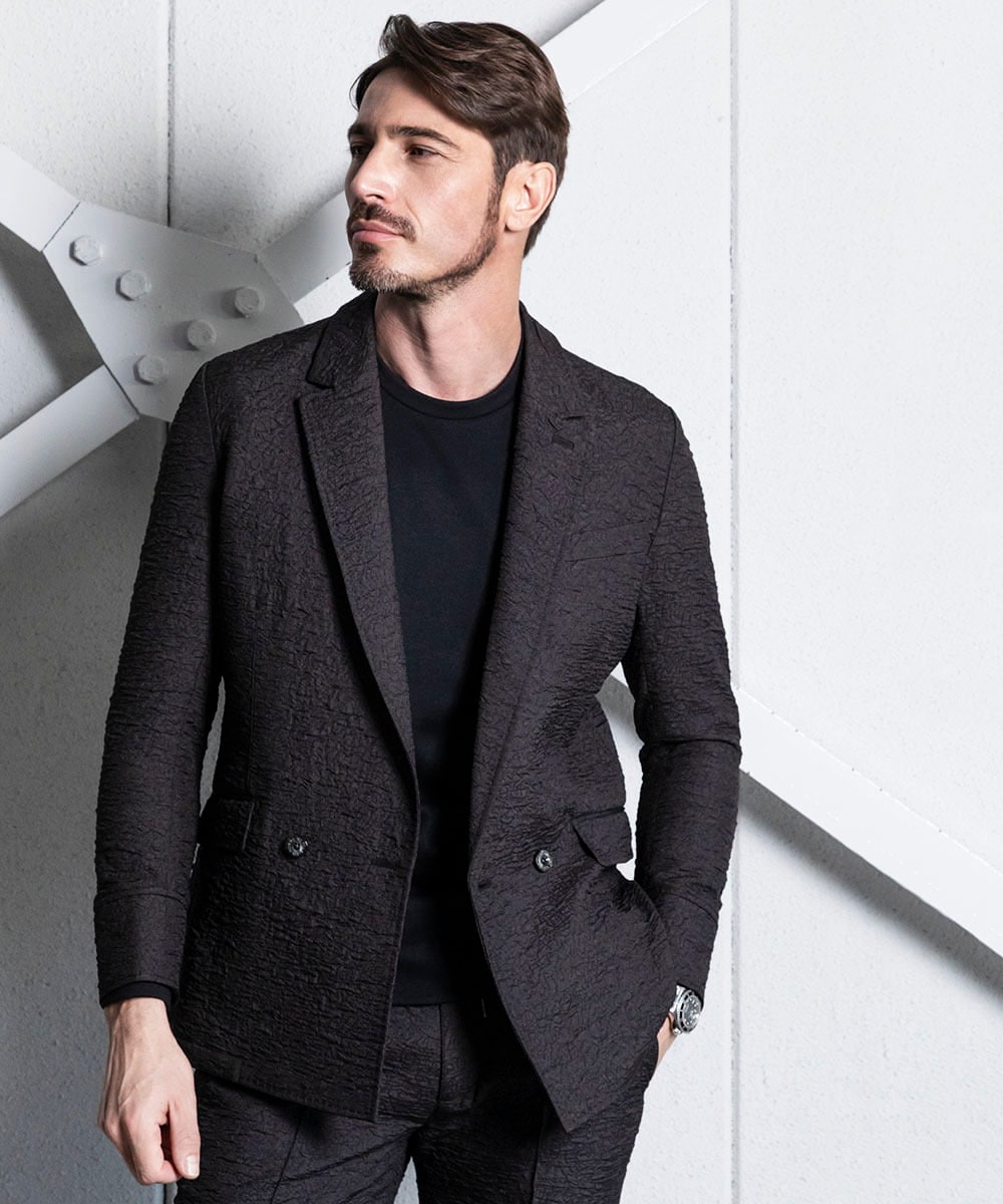 MNDDA52450 MICHEL KLEIN HOMME(ミッシェルクラン オム) ジャガードダブルジャケット セットアップ ブラック