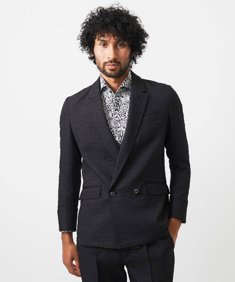 MNDDA52450 MICHEL KLEIN HOMME(ミッシェルクラン オム) ジャガードダブルジャケット セットアップ ブラック