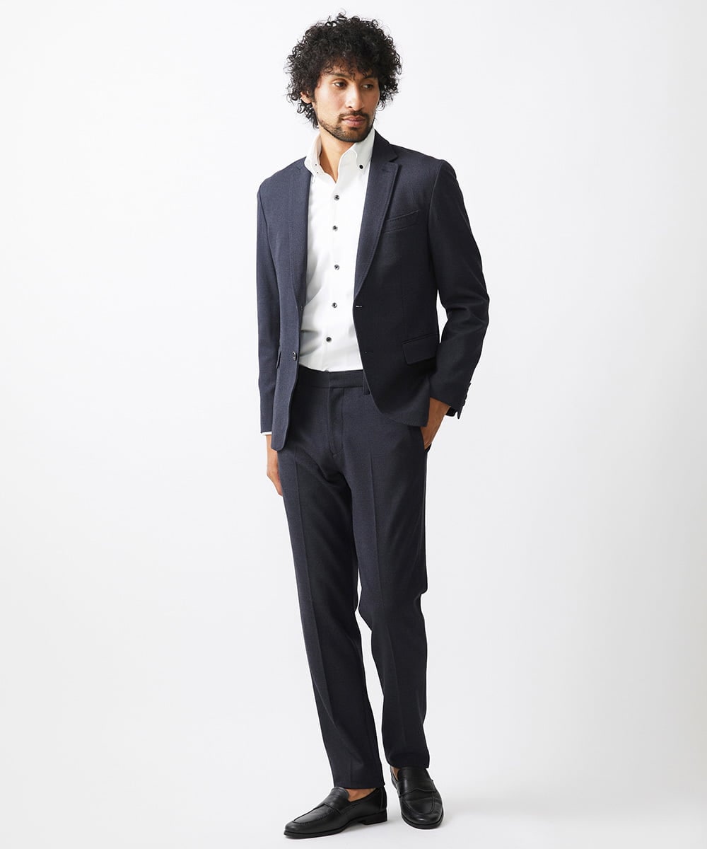 MNDDC09430 MICHEL KLEIN HOMME(ミッシェルクラン オム) ツィード調ストレッチテーラードジャケット セットアップ ネイビー