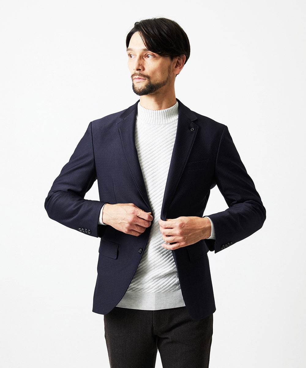 MNDDD09430 MICHEL KLEIN HOMME(ミッシェルクラン オム) トリコットストレッチテーラードジャケット ネイビー