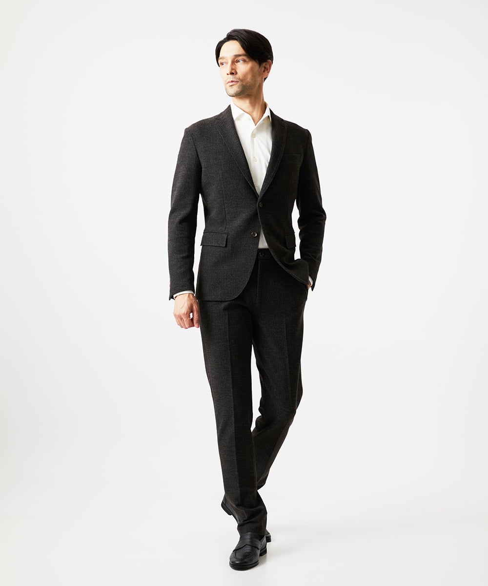 MNDDF05490 MICHEL KLEIN HOMME(ミッシェルクラン オム) ストライプテーラードジャケット ブラウン