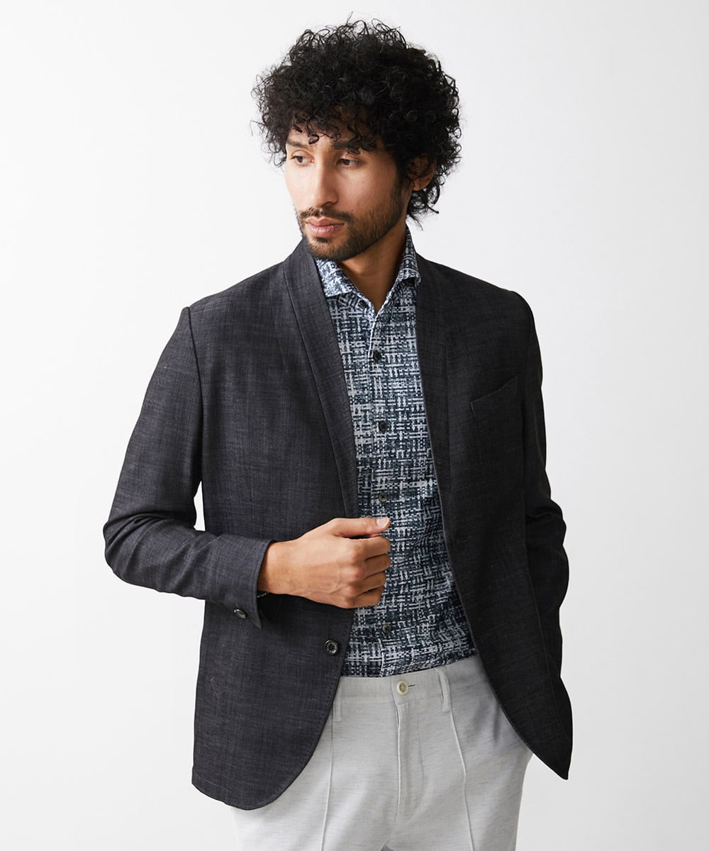 MNDDV52450 MICHEL KLEIN HOMME(ミッシェルクラン オム) デニム調ノーカラージャケット ネイビー