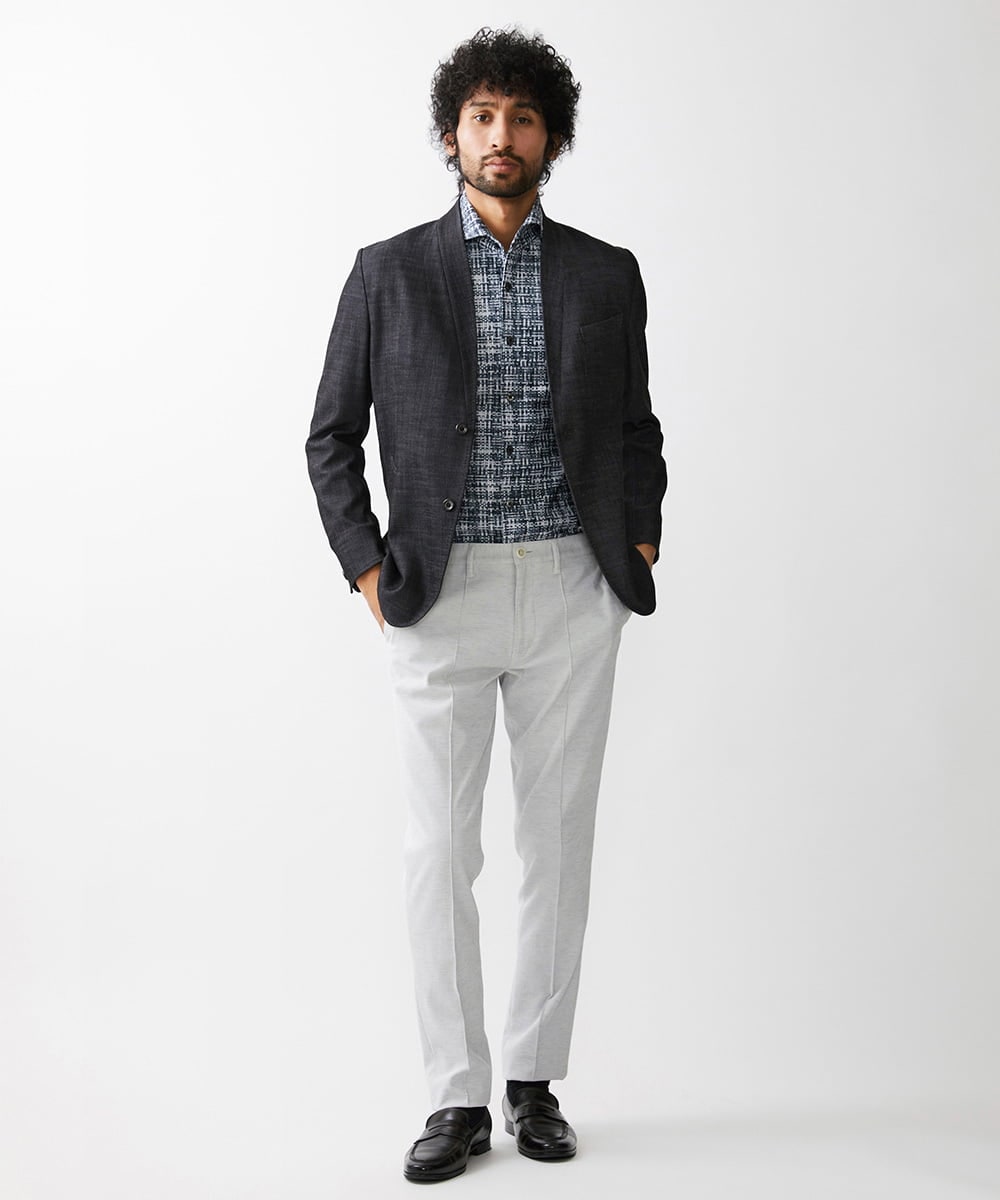 MNDDV52450 MICHEL KLEIN HOMME(ミッシェルクラン オム) デニム調ノーカラージャケット ネイビー