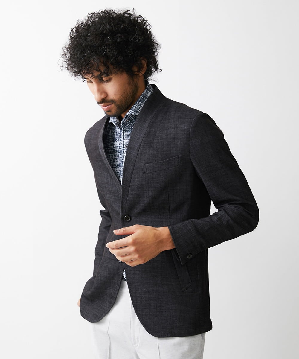 MNDDV52450 MICHEL KLEIN HOMME(ミッシェルクラン オム) デニム調ノーカラージャケット ネイビー