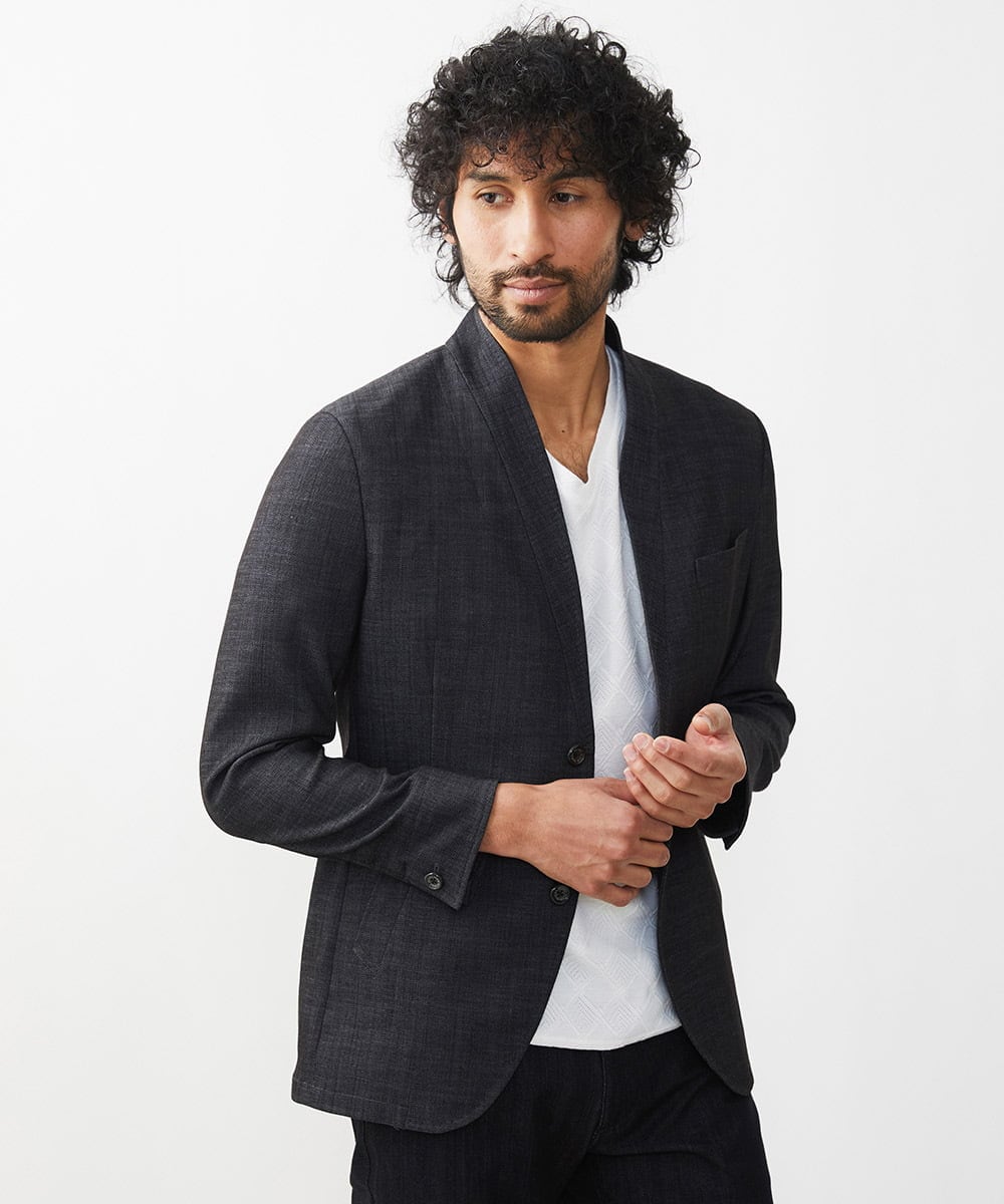 MNDDV52450 MICHEL KLEIN HOMME(ミッシェルクラン オム) デニム調ノーカラージャケット ネイビー