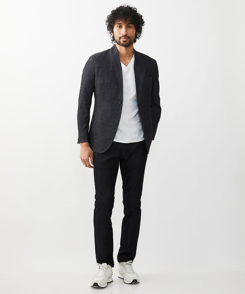 MNDDV52450 MICHEL KLEIN HOMME(ミッシェルクラン オム) デニム調ノーカラージャケット ネイビー