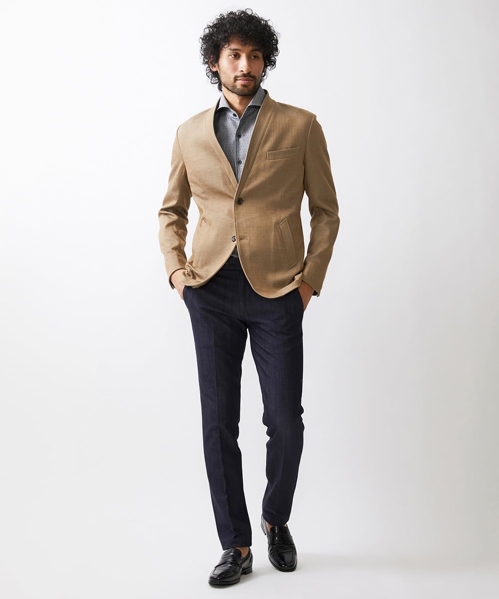 MNDDV52450 MICHEL KLEIN HOMME(ミッシェルクラン オム) デニム調ノーカラージャケット ベージュ