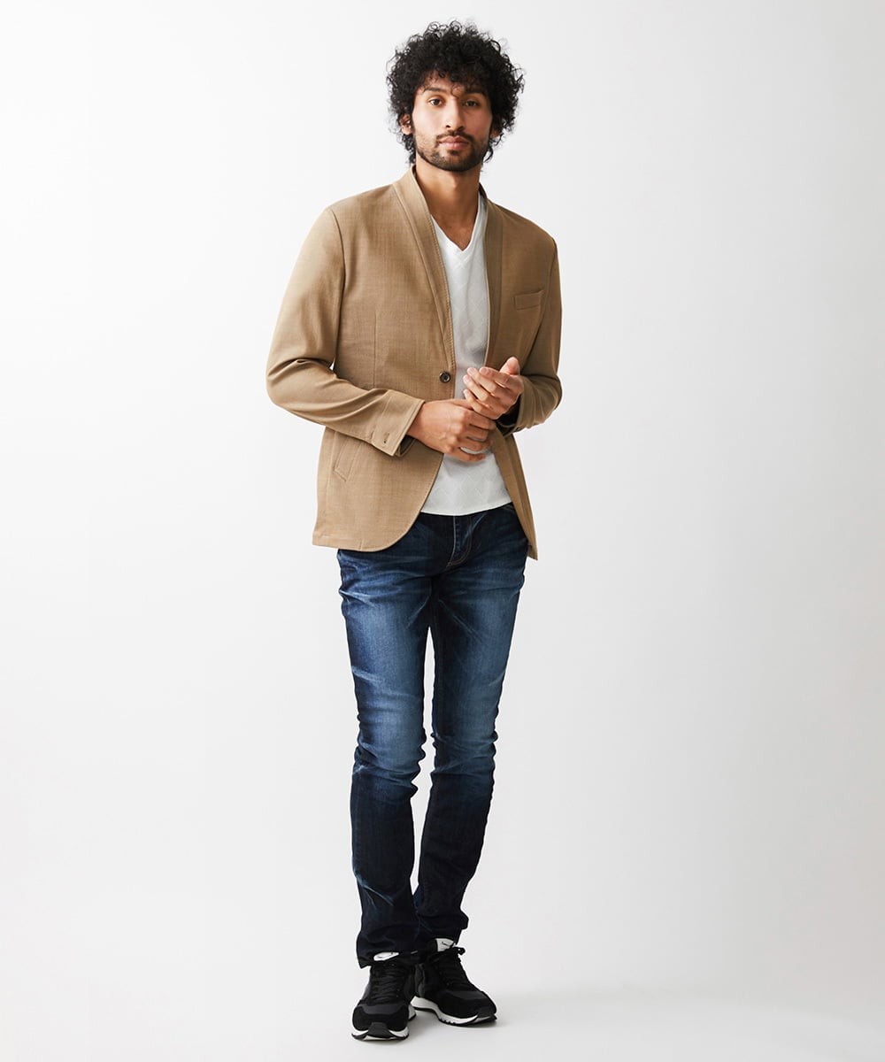 MNDDV52450 MICHEL KLEIN HOMME(ミッシェルクラン オム) デニム調ノーカラージャケット ベージュ