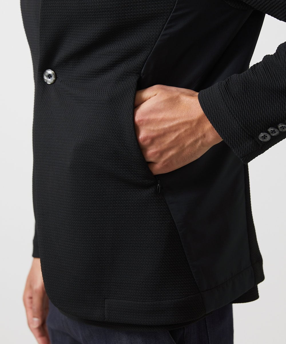 MNDGC58400 MICHEL KLEIN HOMME(ミッシェルクラン オム) ダブルフェイスノーカラージャケット セットアップ ブラック