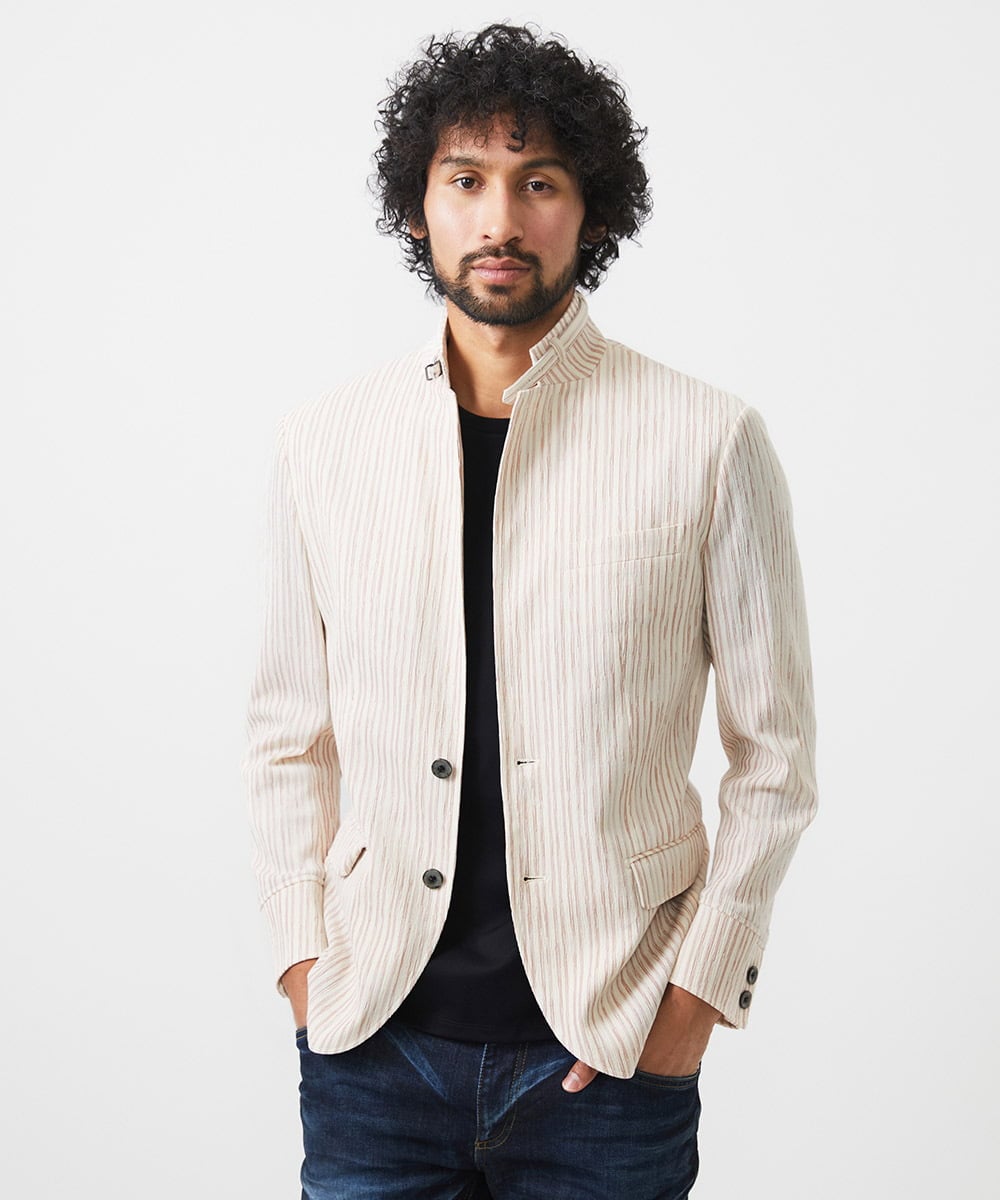 MNDGC60450 MICHEL KLEIN HOMME(ミッシェルクラン オム) ストライプ柄コンバーチブルジャケット レッド