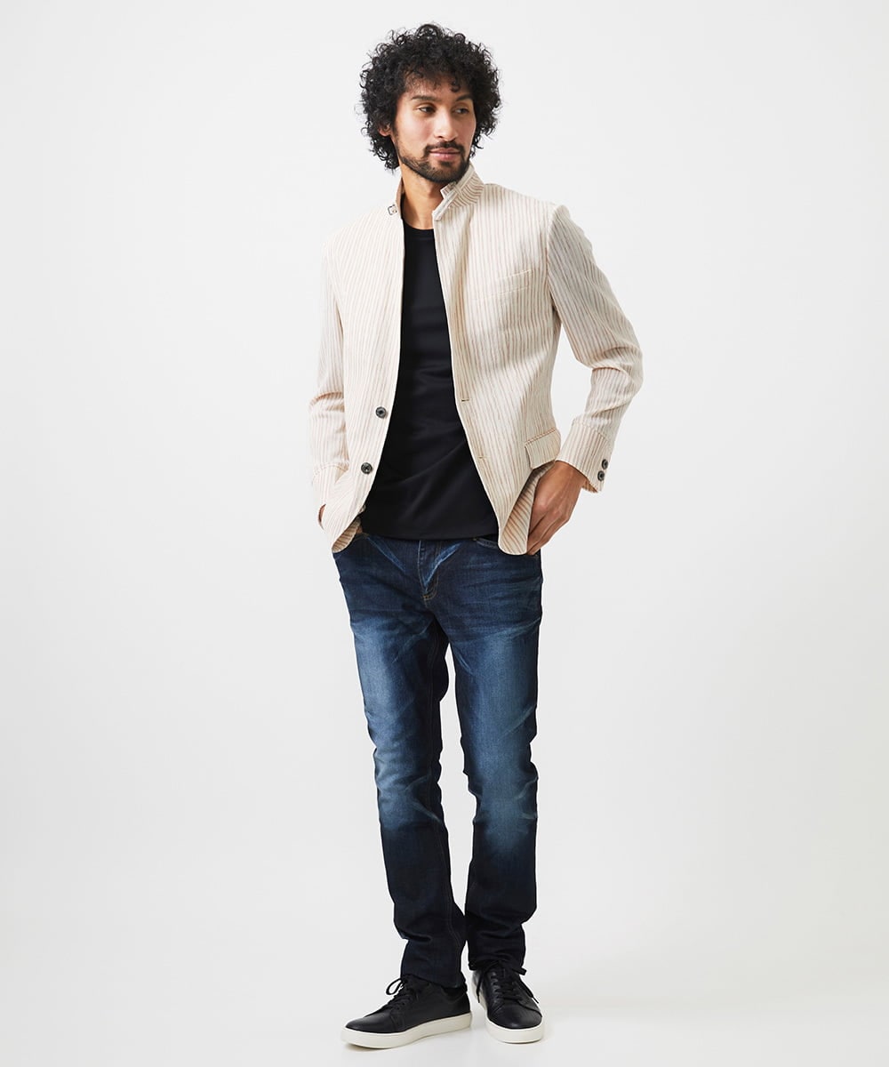 MNDGC60450 MICHEL KLEIN HOMME(ミッシェルクラン オム) ストライプ柄コンバーチブルジャケット レッド