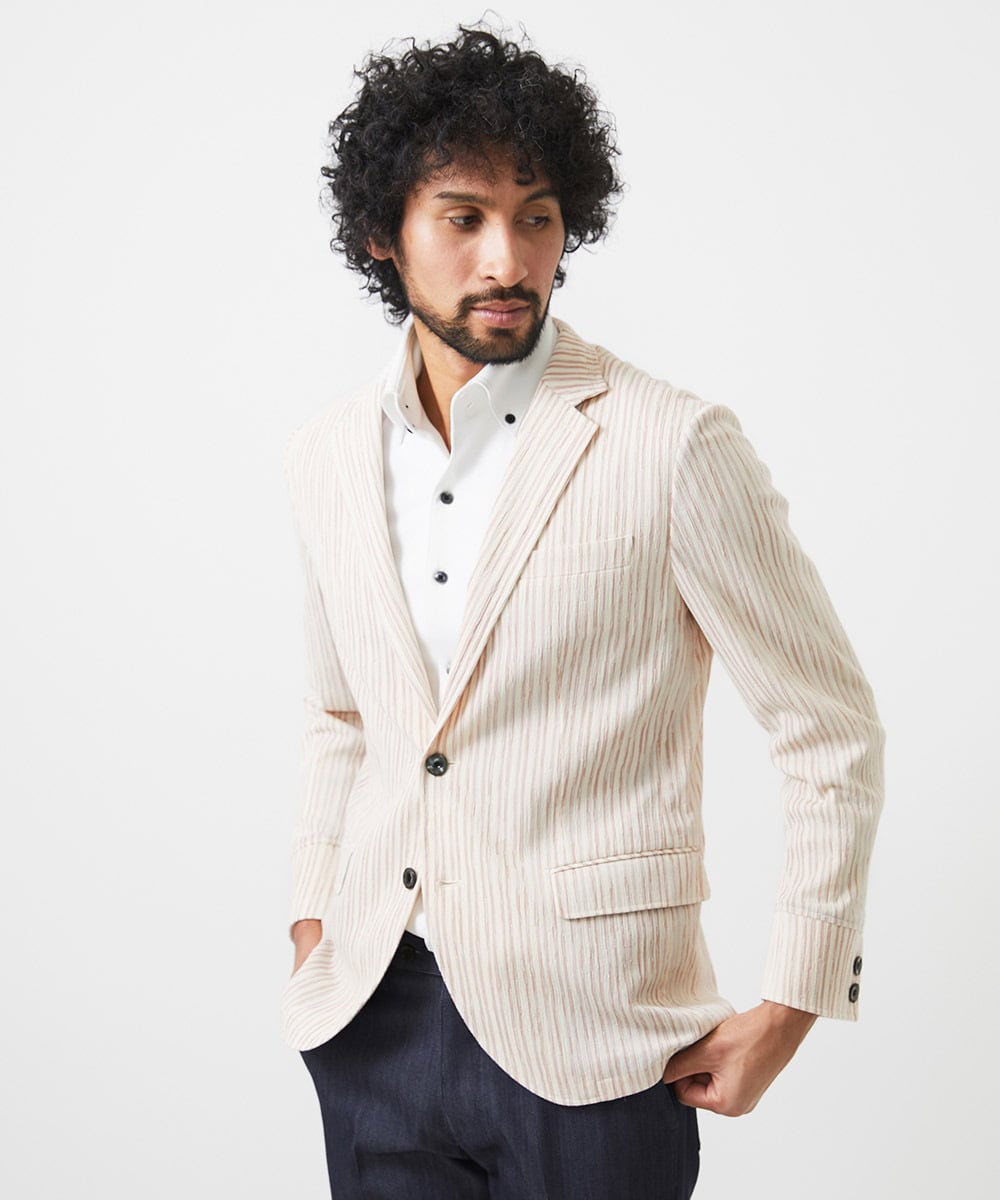 MNDGC60450 MICHEL KLEIN HOMME(ミッシェルクラン オム) ストライプ柄コンバーチブルジャケット レッド