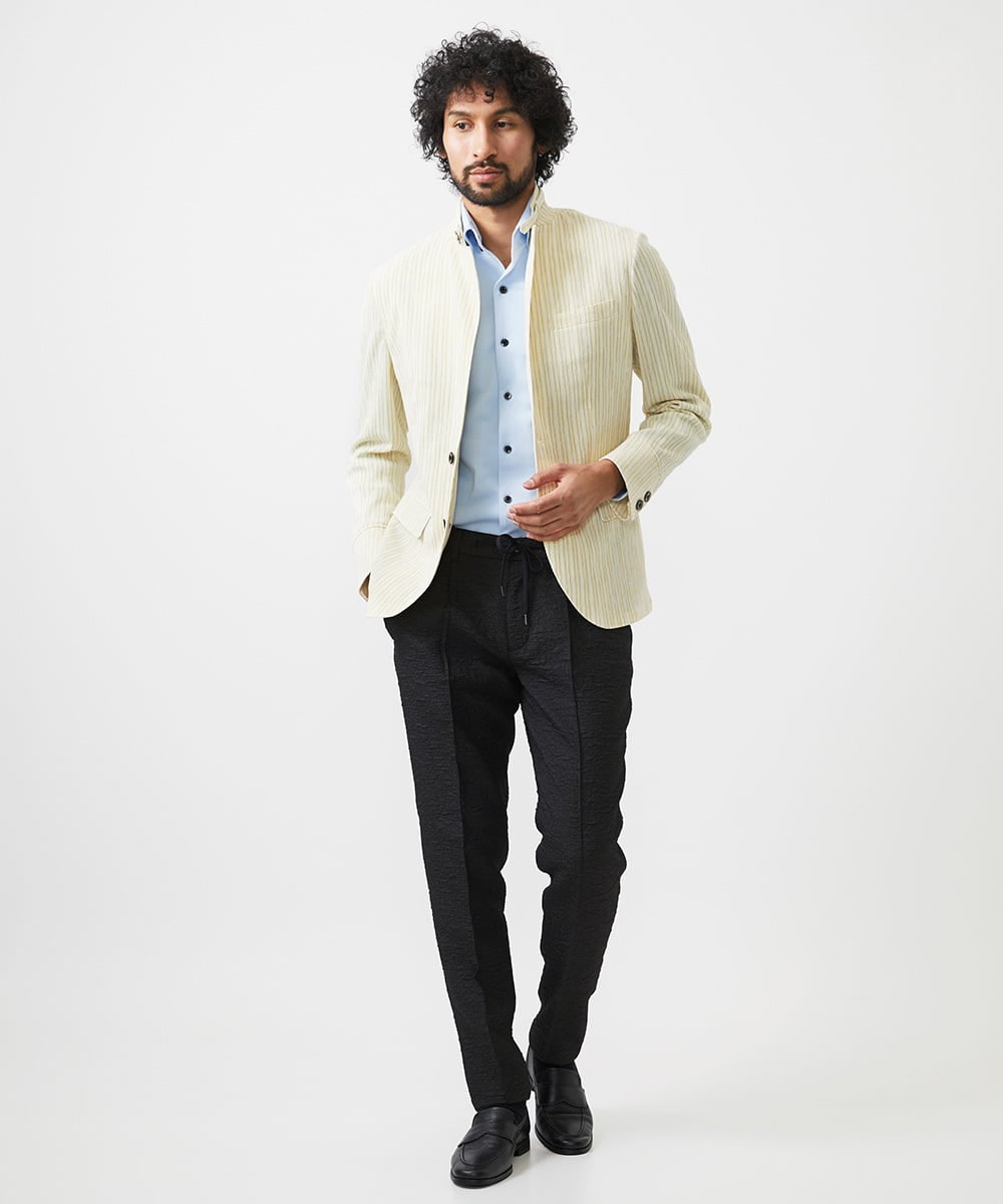 MNDGC60450 MICHEL KLEIN HOMME(ミッシェルクラン オム) ストライプ柄コンバーチブルジャケット グリーン
