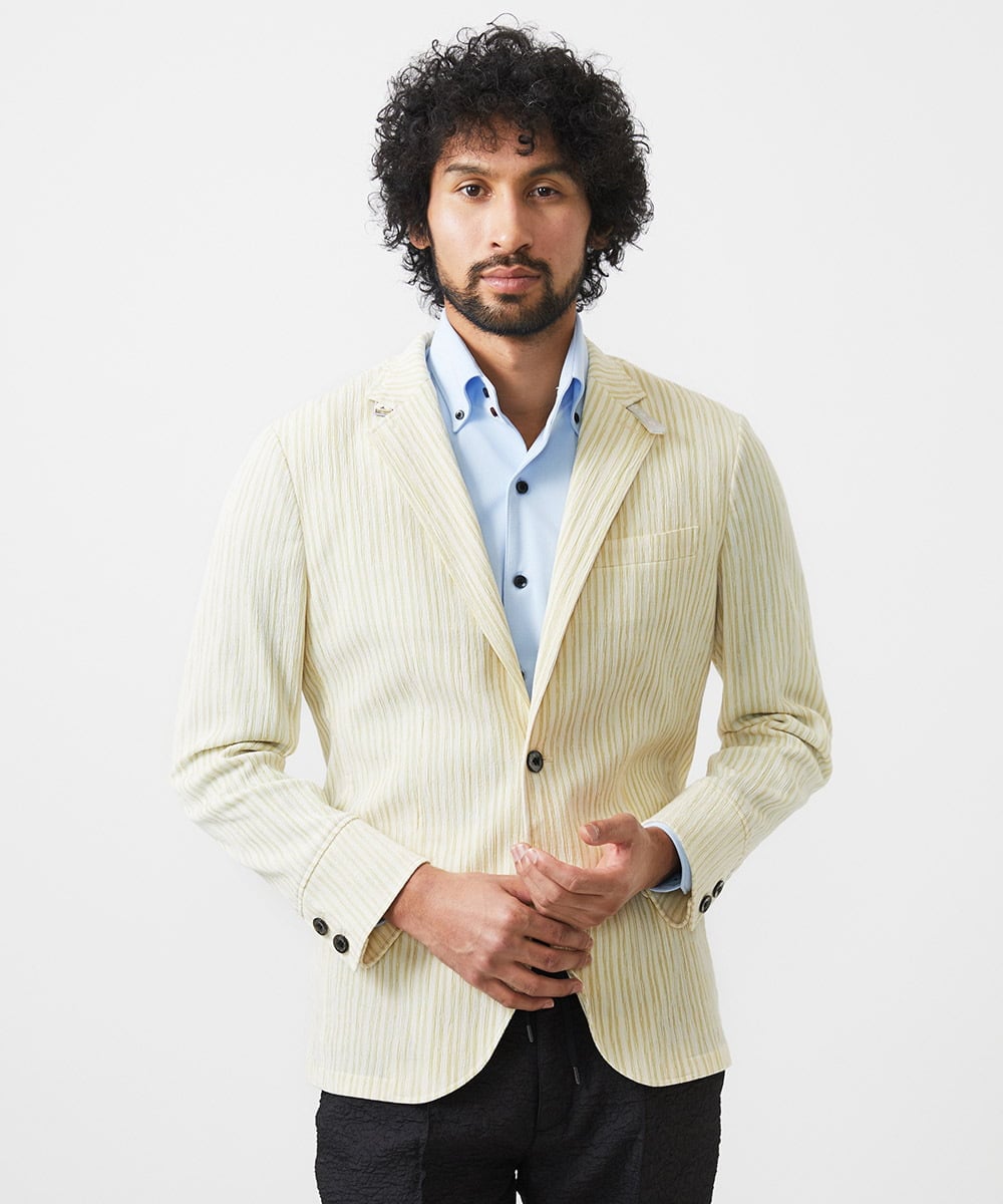 MNDGC60450 MICHEL KLEIN HOMME(ミッシェルクラン オム) ストライプ柄コンバーチブルジャケット グリーン