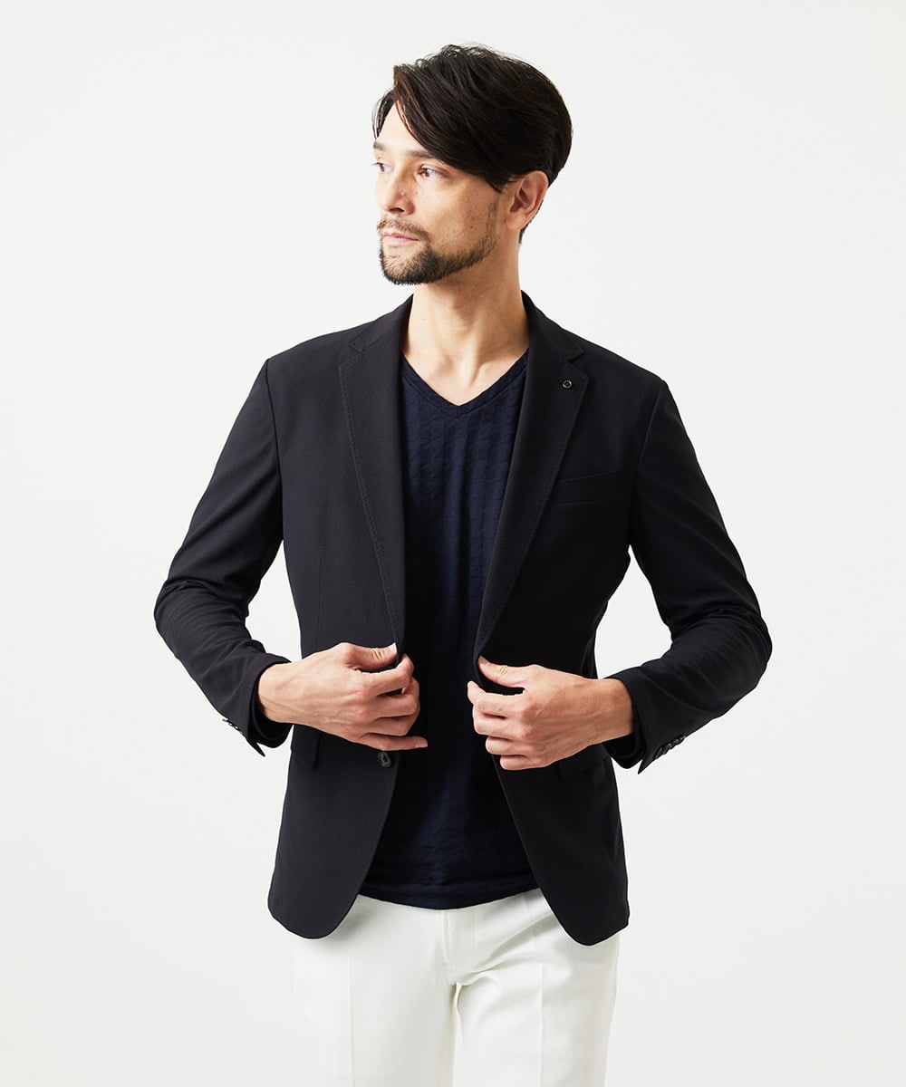 MNDGD03430 MICHEL KLEIN HOMME(ミッシェルクラン オム) 【セットアップ】コットンライクストレッチテーラードジャケット ブラック