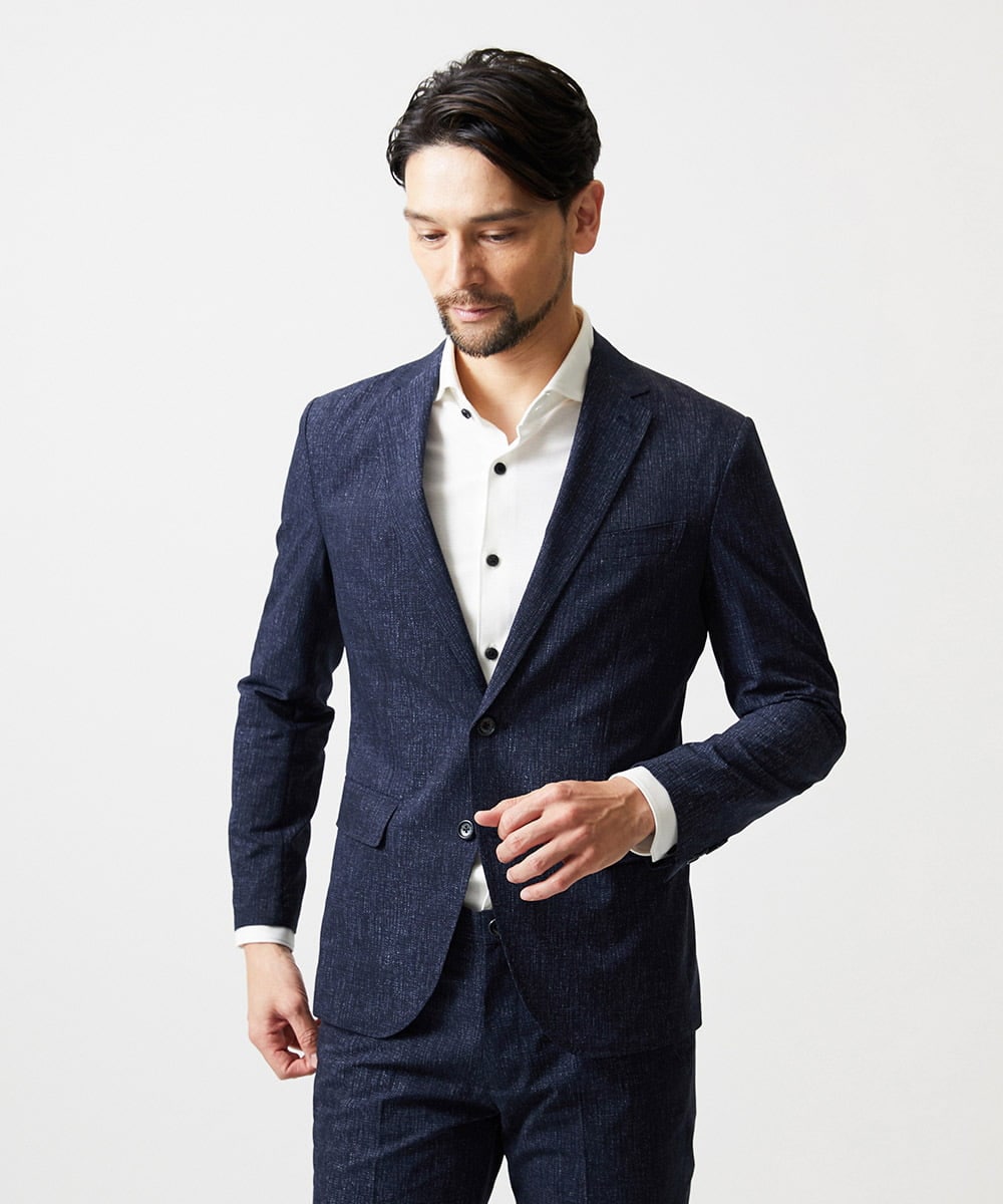 MNDGF06430 MICHEL KLEIN HOMME(ミッシェルクラン オム) 【セットアップ】メッシュプリントテーラードジャケット ネイビー