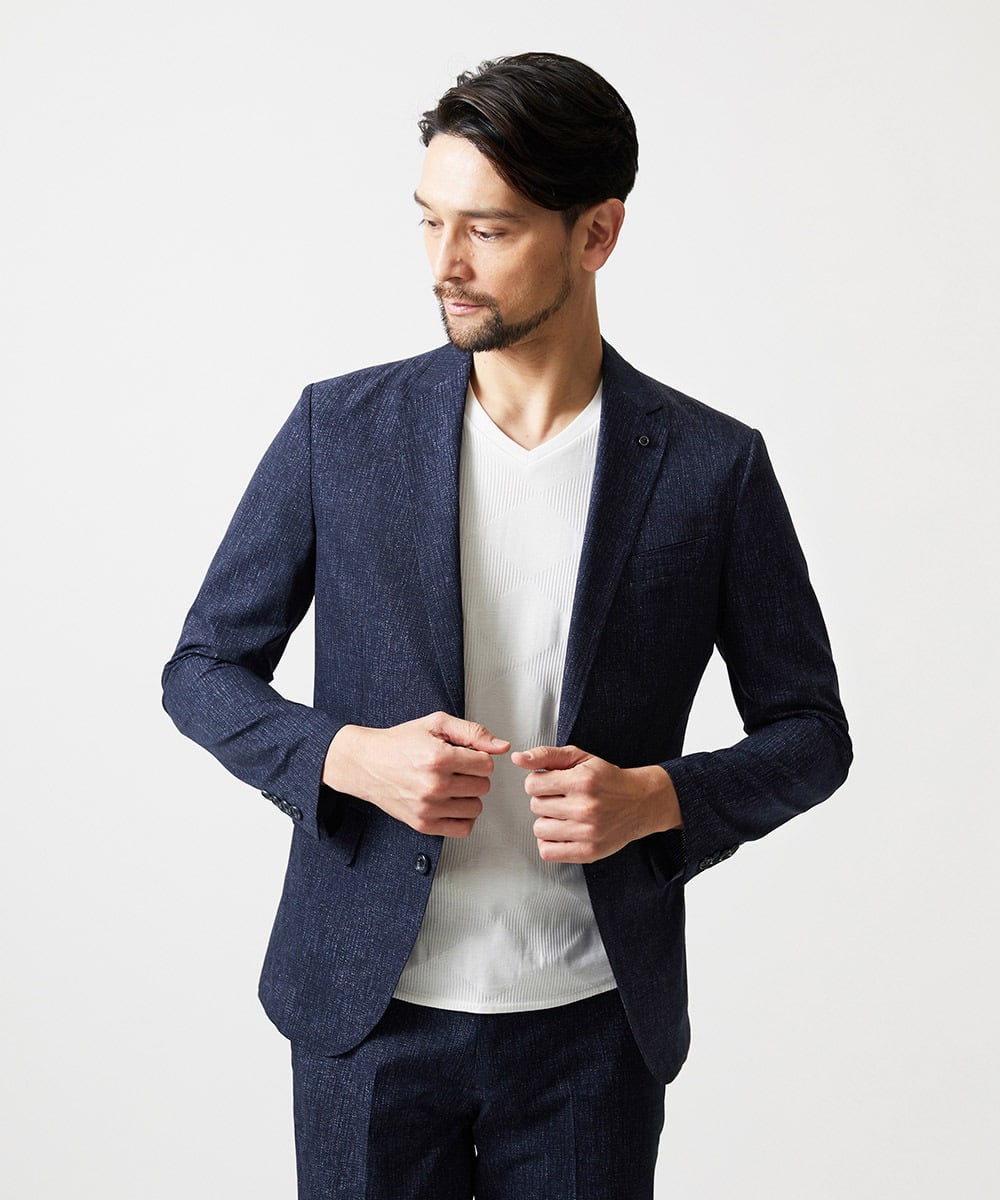 MNDGF06430 MICHEL KLEIN HOMME(ミッシェルクラン オム) 【セットアップ】メッシュプリントテーラードジャケット ネイビー