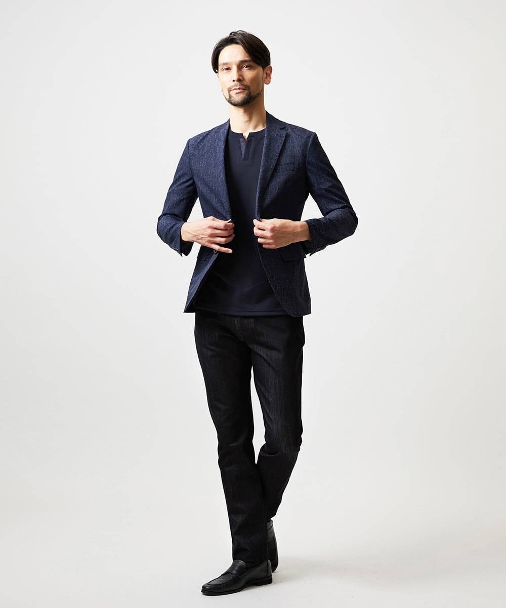 MNDGF06430 MICHEL KLEIN HOMME(ミッシェルクラン オム) 【セットアップ】メッシュプリントテーラードジャケット ネイビー