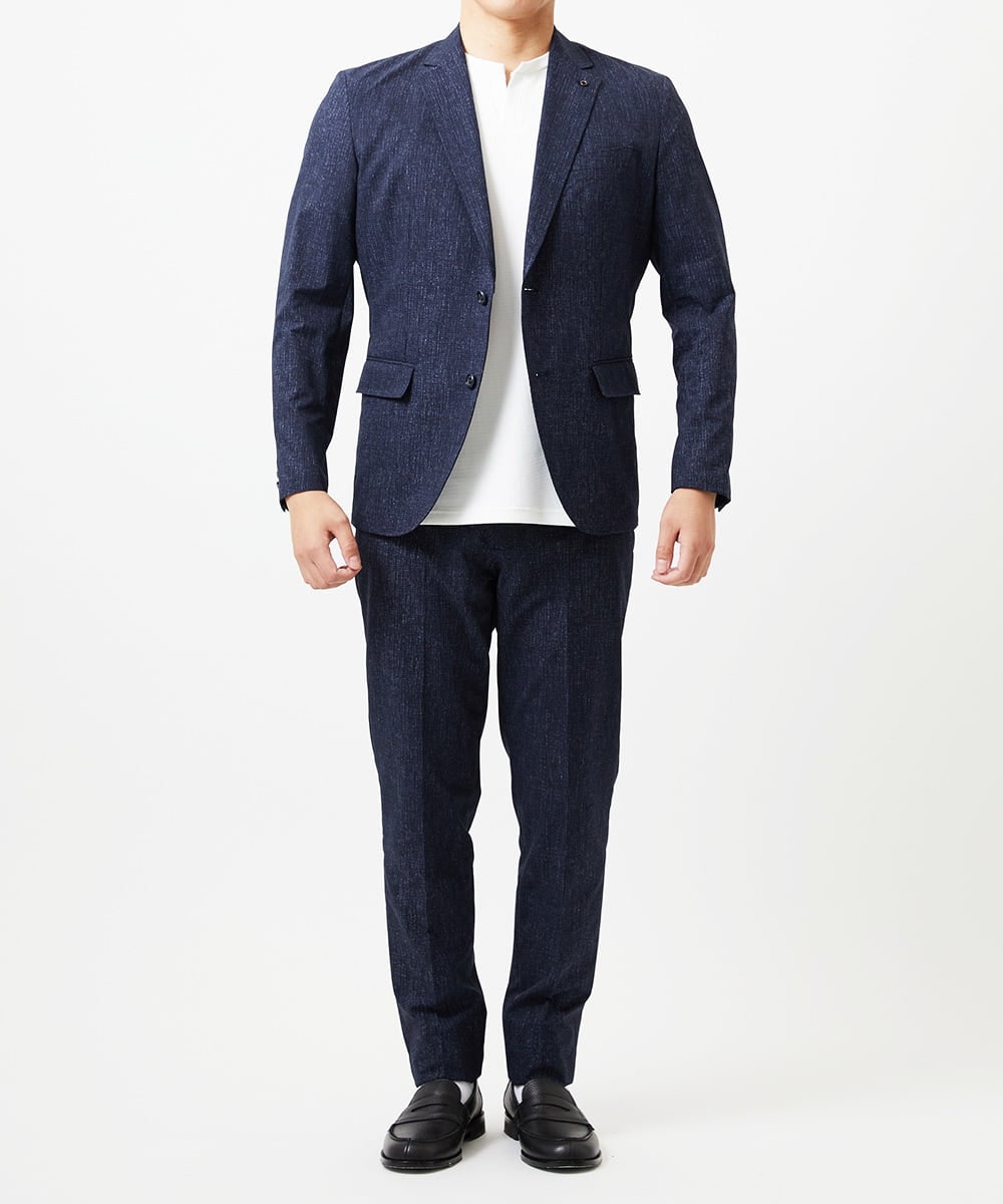 MNDGF07430 MICHEL KLEIN HOMME(ミッシェルクラン オム) 【BODY MAKE】【セットアップ】メッシュプリントテーラードジャケット ネイビー