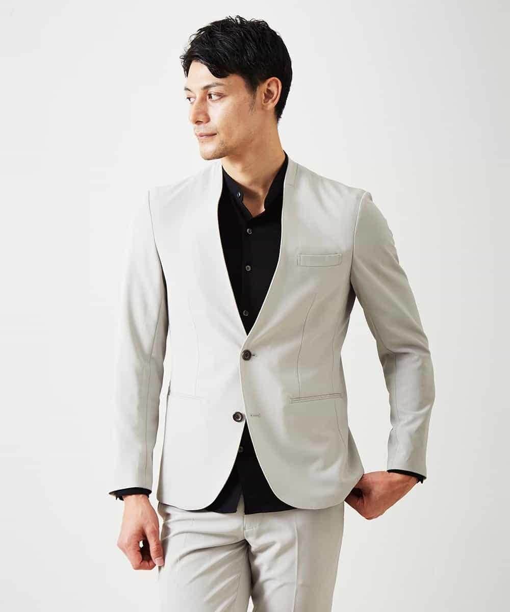MNDGP06430 MICHEL KLEIN HOMME(ミッシェルクラン オム) テーラーカラー付きノーカラージャケット ベージュ