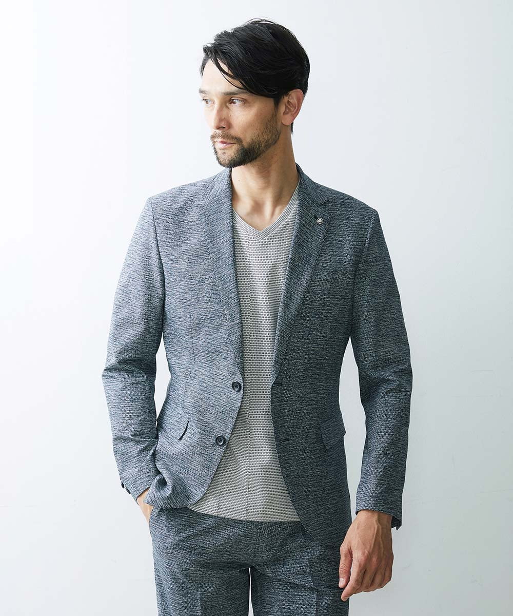 MNDGS02360 MICHEL KLEIN HOMME(ミッシェルクラン オム) 幾何柄ストレッチジャケット ライトブルー(50)