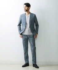 MNDGS02360 MICHEL KLEIN HOMME(ミッシェルクラン オム) 幾何柄ストレッチジャケット ライトブルー(50)