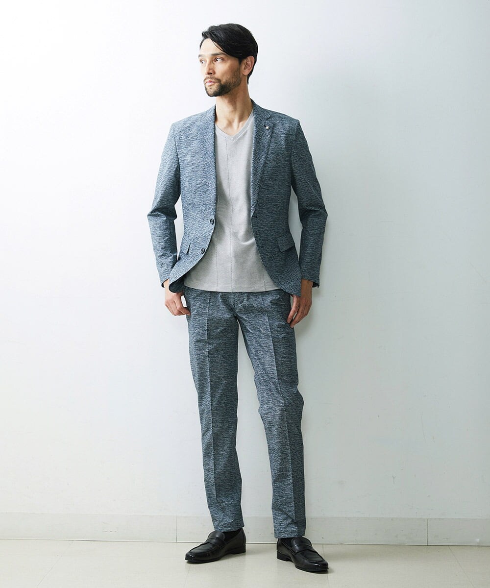 MNDGS02360 MICHEL KLEIN HOMME(ミッシェルクラン オム) 幾何柄ストレッチジャケット ライトブルー(50)