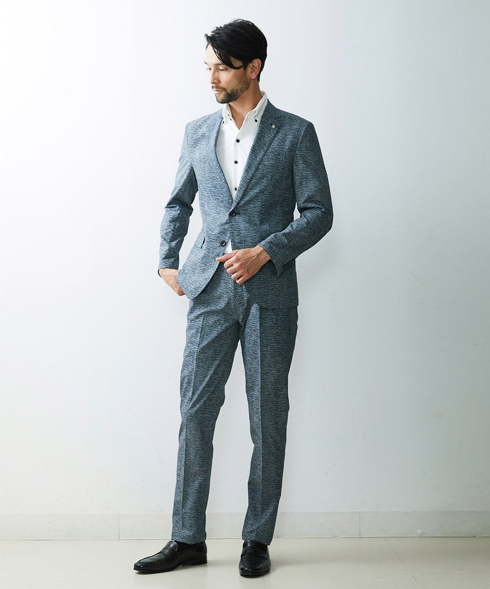 MNDGS02360 MICHEL KLEIN HOMME(ミッシェルクラン オム) 幾何柄ストレッチジャケット ライトブルー(50)