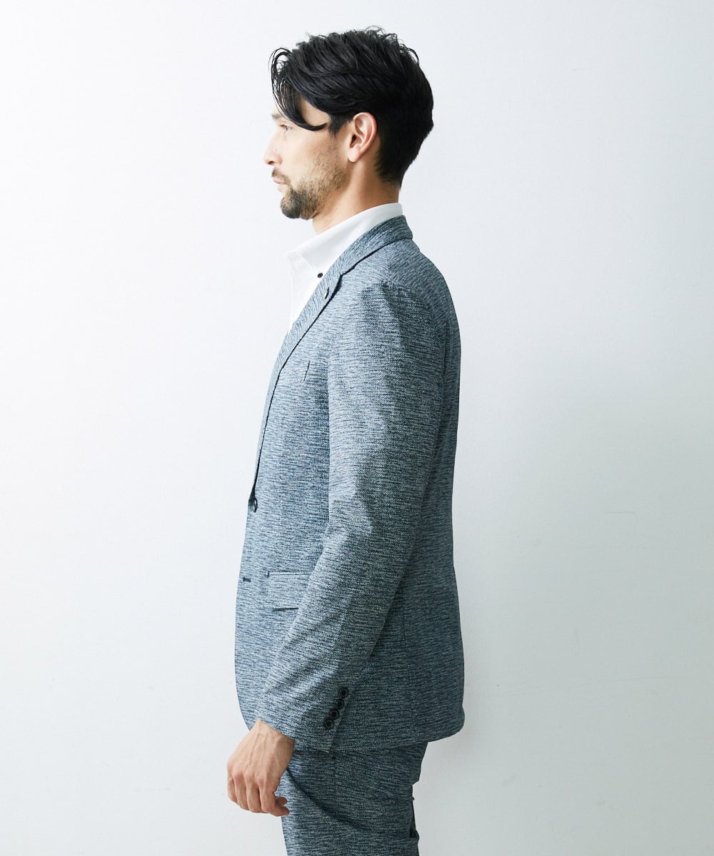MNDGS02360 MICHEL KLEIN HOMME(ミッシェルクラン オム) 幾何柄ストレッチジャケット ライトブルー(50)
