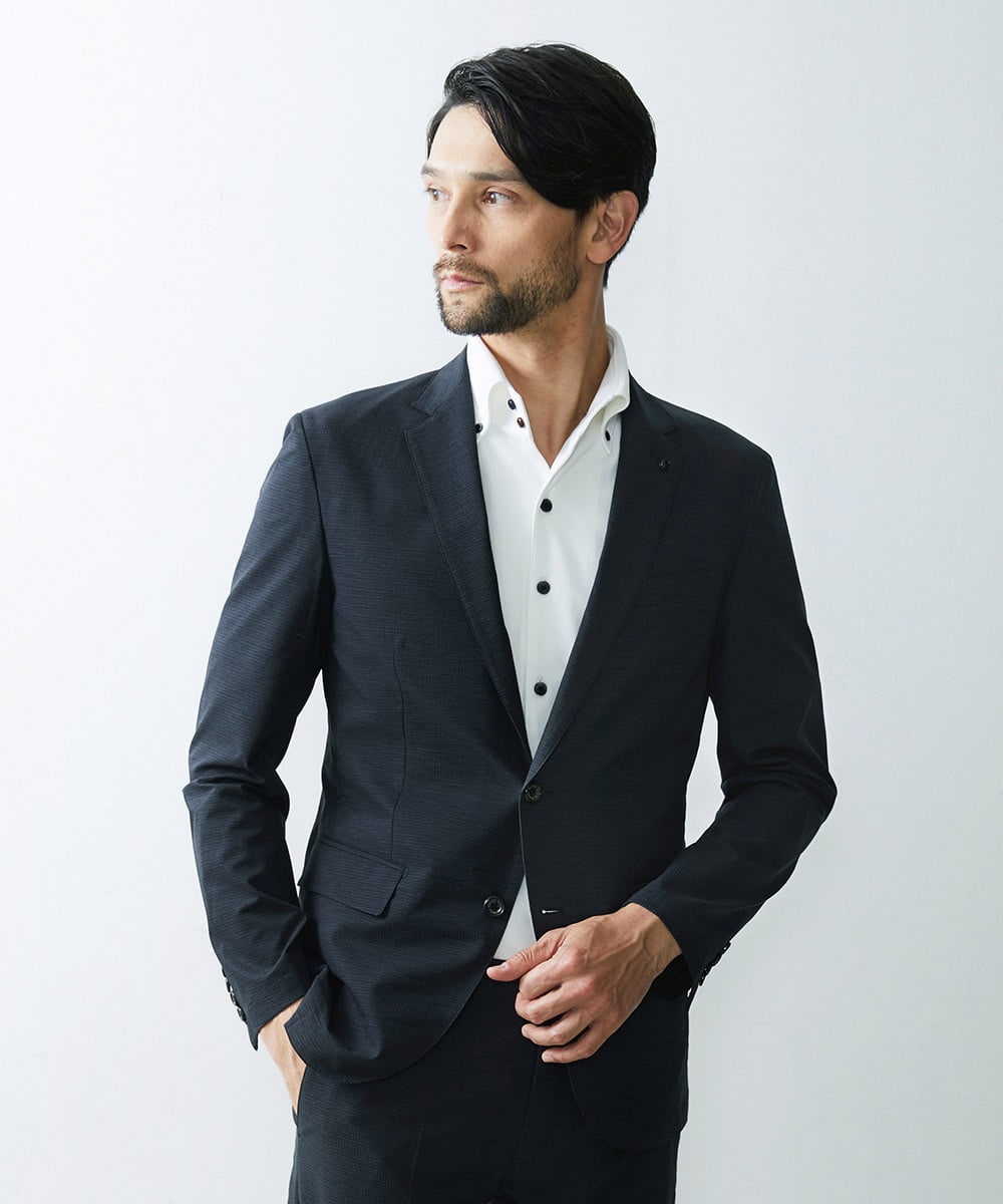 MNDGS02360 MICHEL KLEIN HOMME(ミッシェルクラン オム) 幾何柄ストレッチジャケット ネイビー(58)