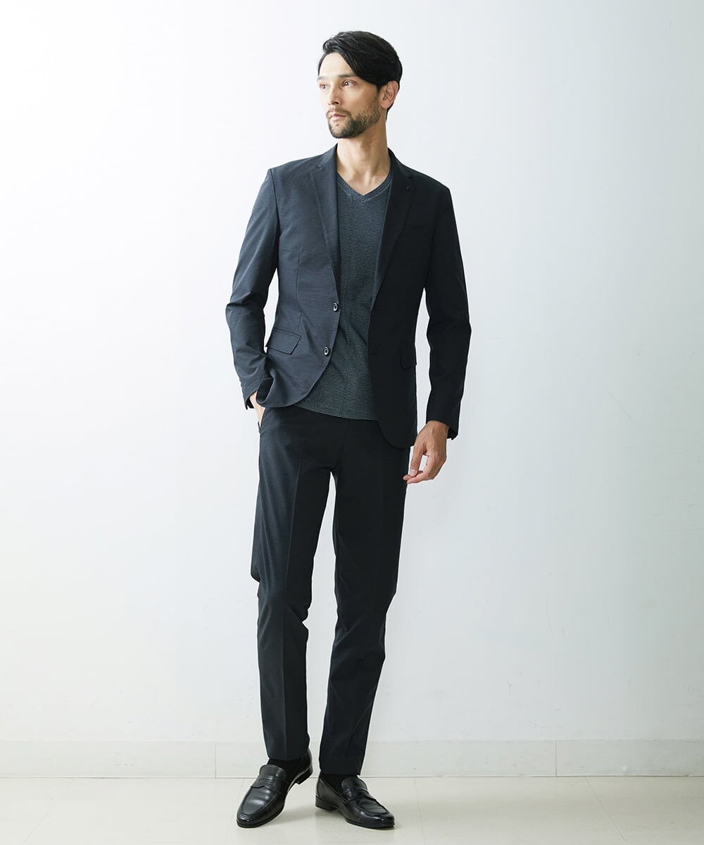 MNDGS02360 MICHEL KLEIN HOMME(ミッシェルクラン オム) 幾何柄ストレッチジャケット ネイビー(58)
