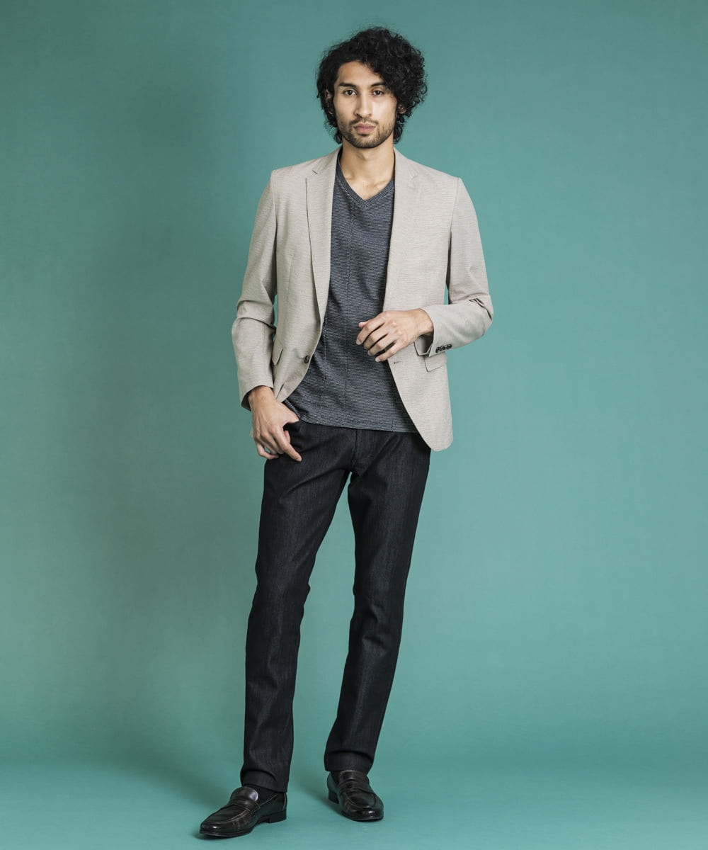 MNDGS02360 MICHEL KLEIN HOMME(ミッシェルクラン オム) 幾何柄ストレッチジャケット オフホワイト(81)