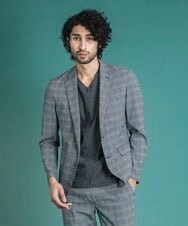MNDGS03390 MICHEL KLEIN HOMME(ミッシェルクラン オム) チェック柄サッカージャケット ライトブルー(50)
