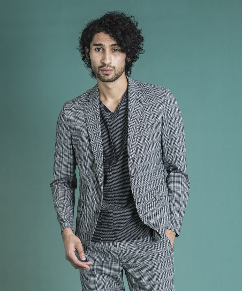 MNDGS03390 MICHEL KLEIN HOMME(ミッシェルクラン オム) チェック柄サッカージャケット ライトブルー(50)