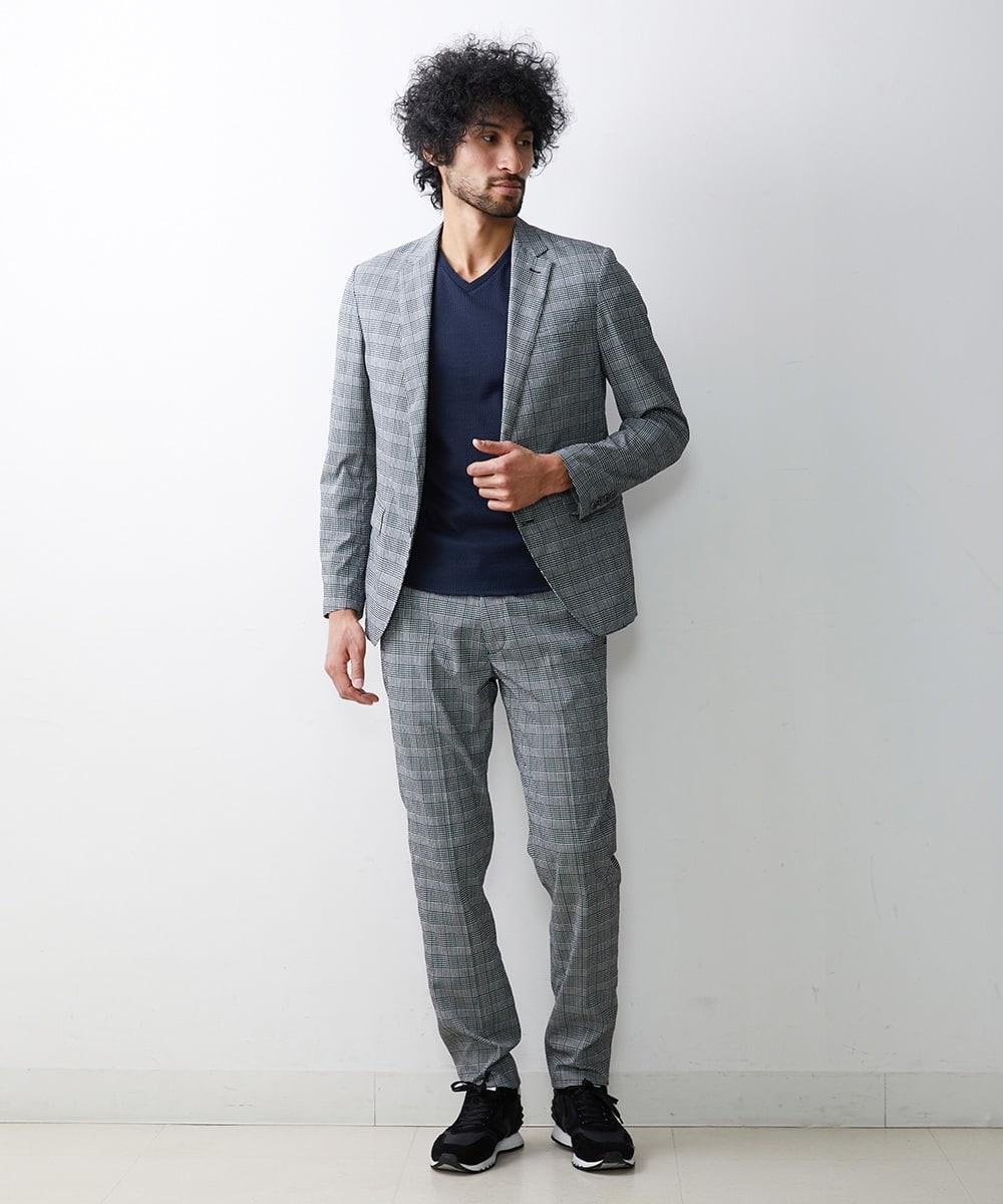 MNDGS03390 MICHEL KLEIN HOMME(ミッシェルクラン オム) チェック柄サッカージャケット ライトブルー(50)