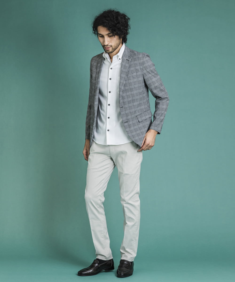 MNDGS03390 MICHEL KLEIN HOMME(ミッシェルクラン オム) チェック柄サッカージャケット ライトブルー(50)