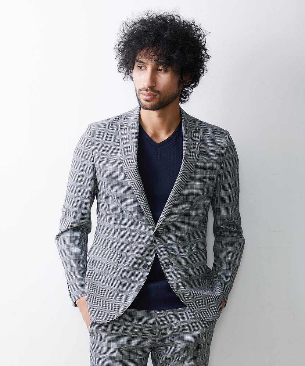 MNDGS03390 MICHEL KLEIN HOMME(ミッシェルクラン オム) チェック柄サッカージャケット ライトブルー(50)