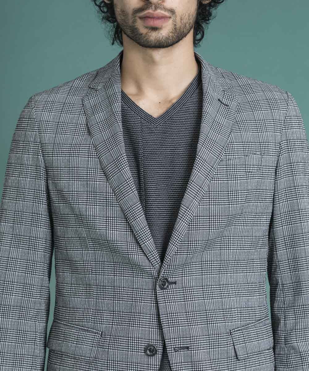 MNDGS03390 MICHEL KLEIN HOMME(ミッシェルクラン オム) チェック柄サッカージャケット ライトブルー(50)