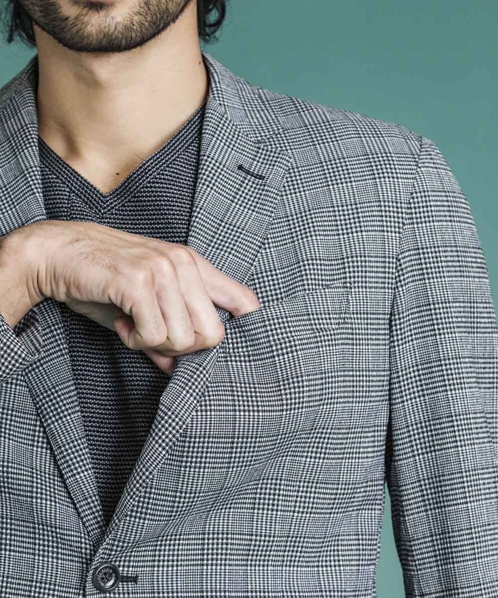 MNDGS03390 MICHEL KLEIN HOMME(ミッシェルクラン オム) チェック柄サッカージャケット ライトブルー(50)