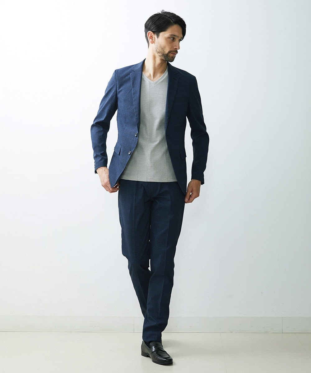 MNDGS03390 MICHEL KLEIN HOMME(ミッシェルクラン オム) チェック柄サッカージャケット ブルー(55)