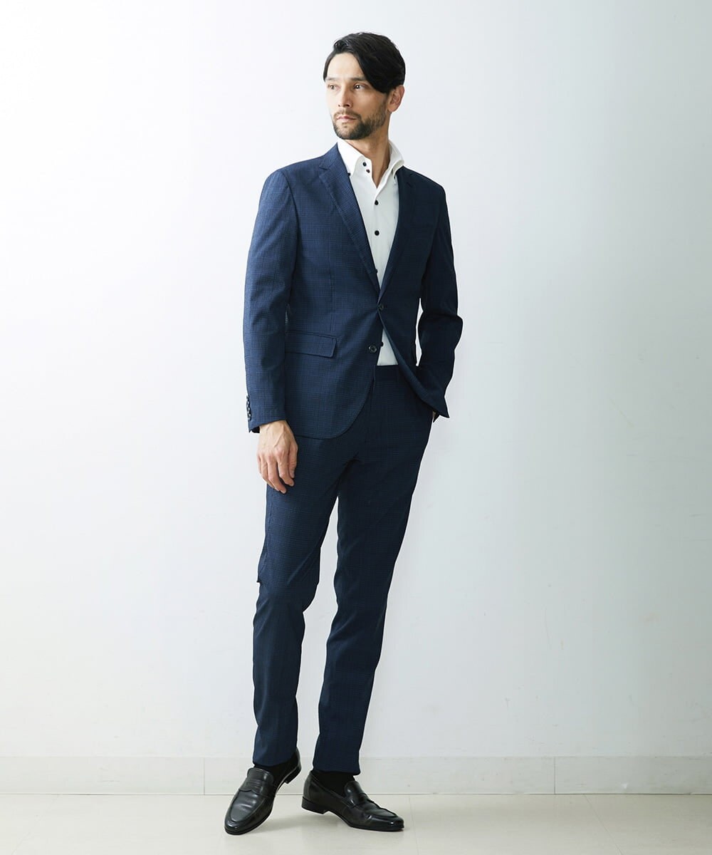 MNDGS03390 MICHEL KLEIN HOMME(ミッシェルクラン オム) チェック柄サッカージャケット ブルー(55)