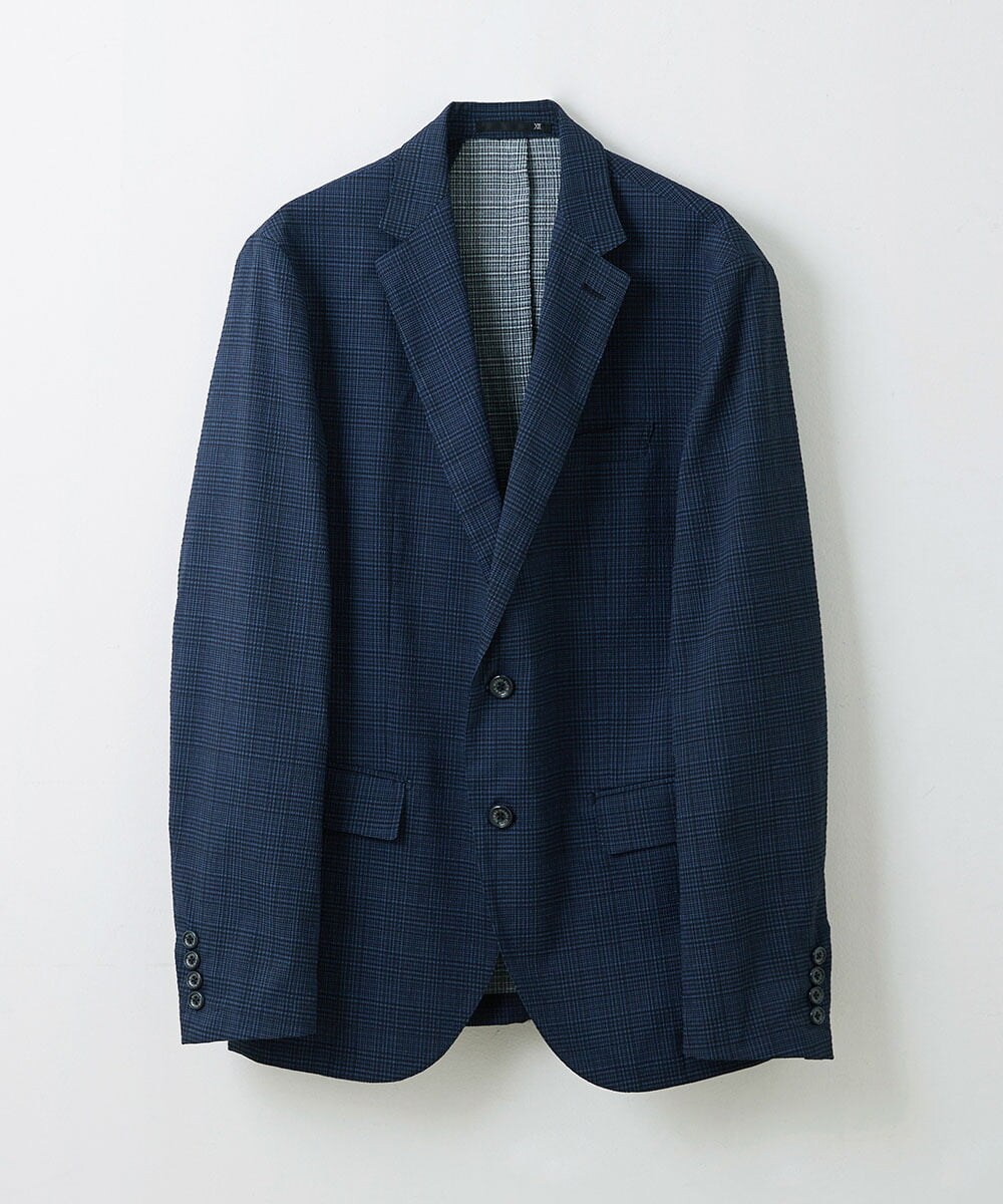MNDGS03390 MICHEL KLEIN HOMME(ミッシェルクラン オム) チェック柄サッカージャケット ブルー(55)