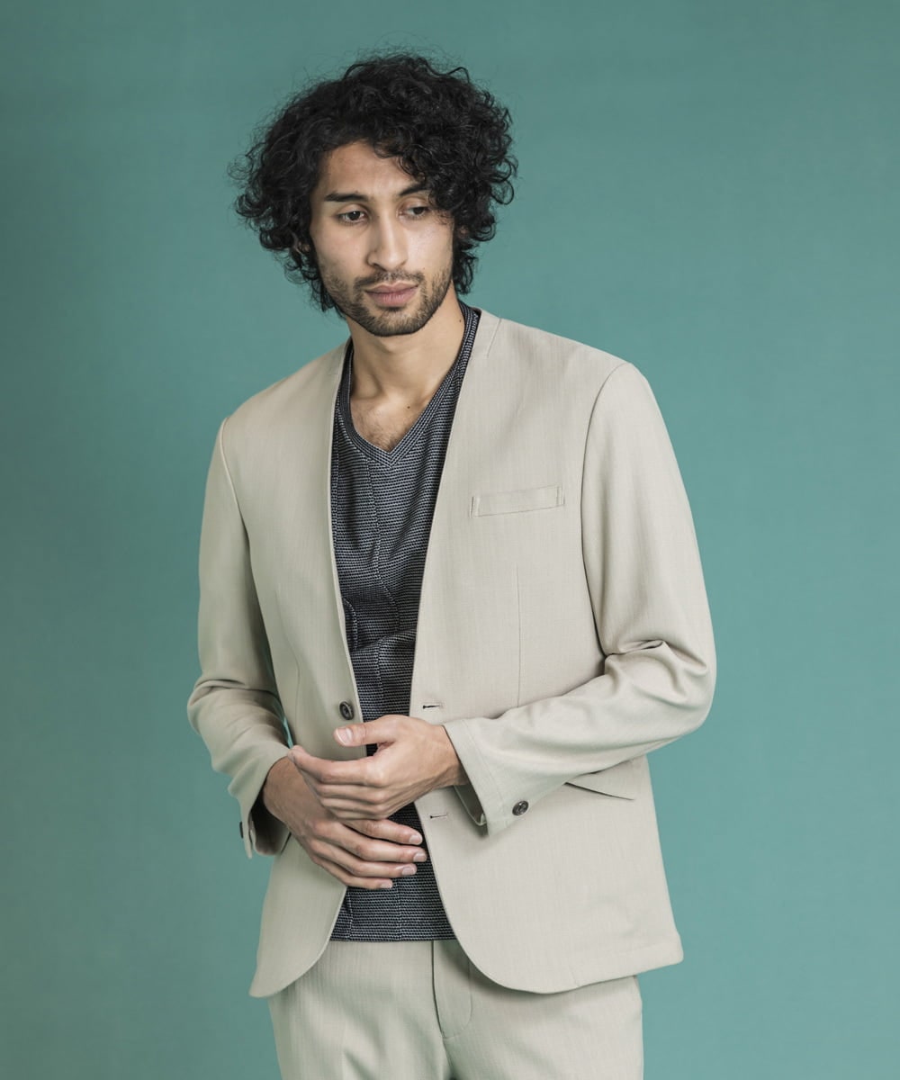 MNDGS14410 MICHEL KLEIN HOMME(ミッシェルクラン オム) ブッチャーノーカラージャケット ベージュ(82)