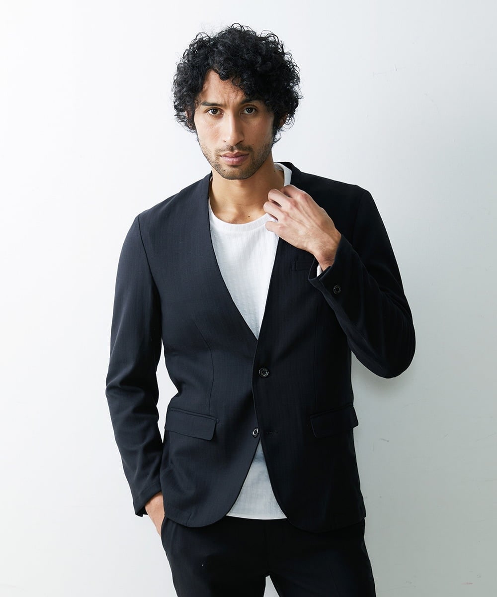 MNDGS14410 MICHEL KLEIN HOMME(ミッシェルクラン オム) ブッチャーノーカラージャケット ブラック(94)