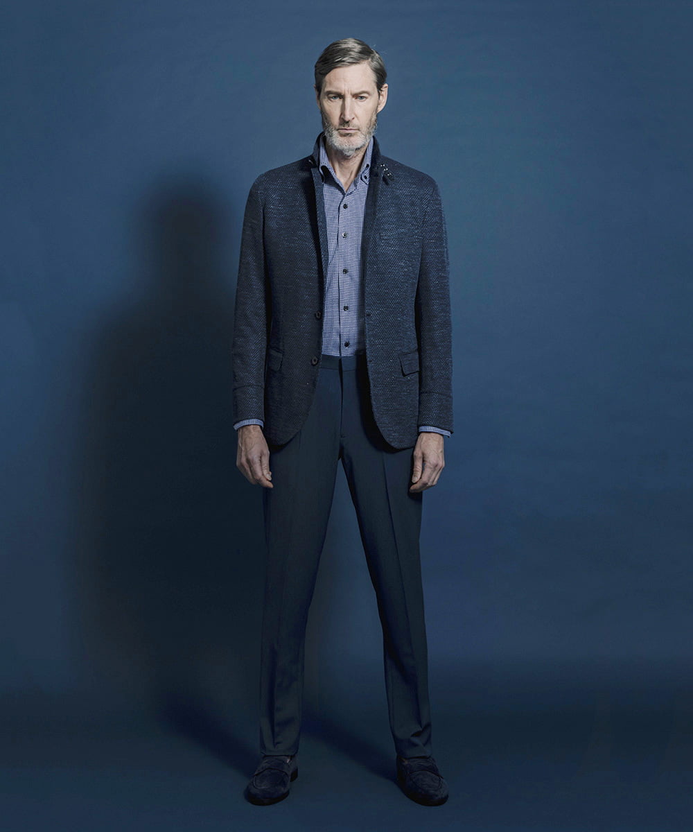 MNDGS46430 MICHEL KLEIN HOMME(ミッシェルクラン オム) へリンボン柄ジャージージャケット ブルー(55)