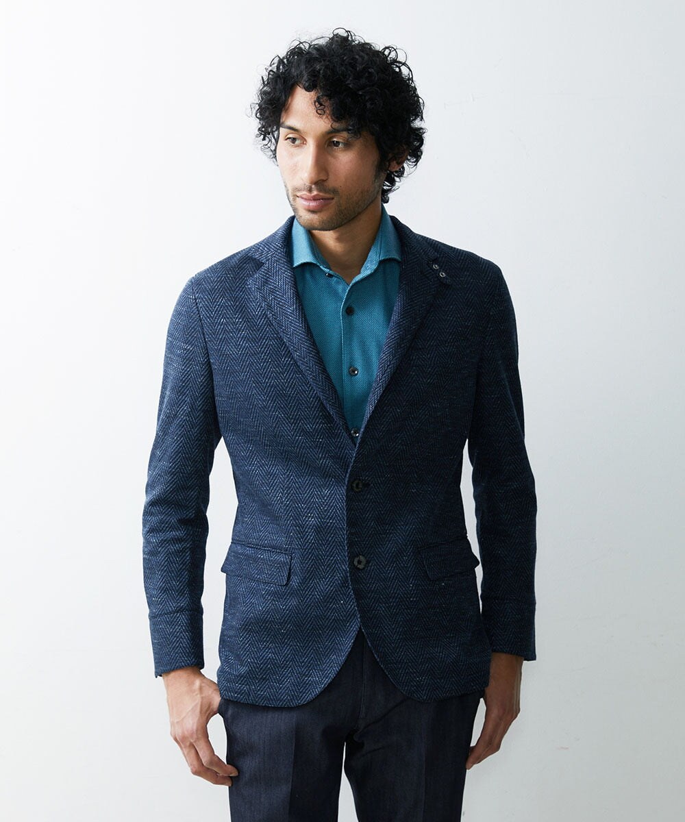 MNDGS46430 MICHEL KLEIN HOMME(ミッシェルクラン オム) へリンボン柄ジャージージャケット ブルー(55)