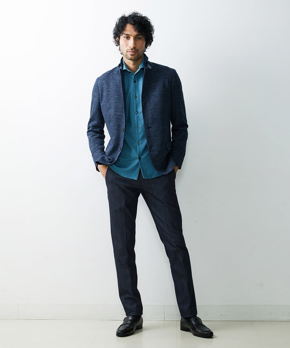 MNDGS46430 MICHEL KLEIN HOMME(ミッシェルクラン オム) へリンボン柄ジャージージャケット ブルー(55)