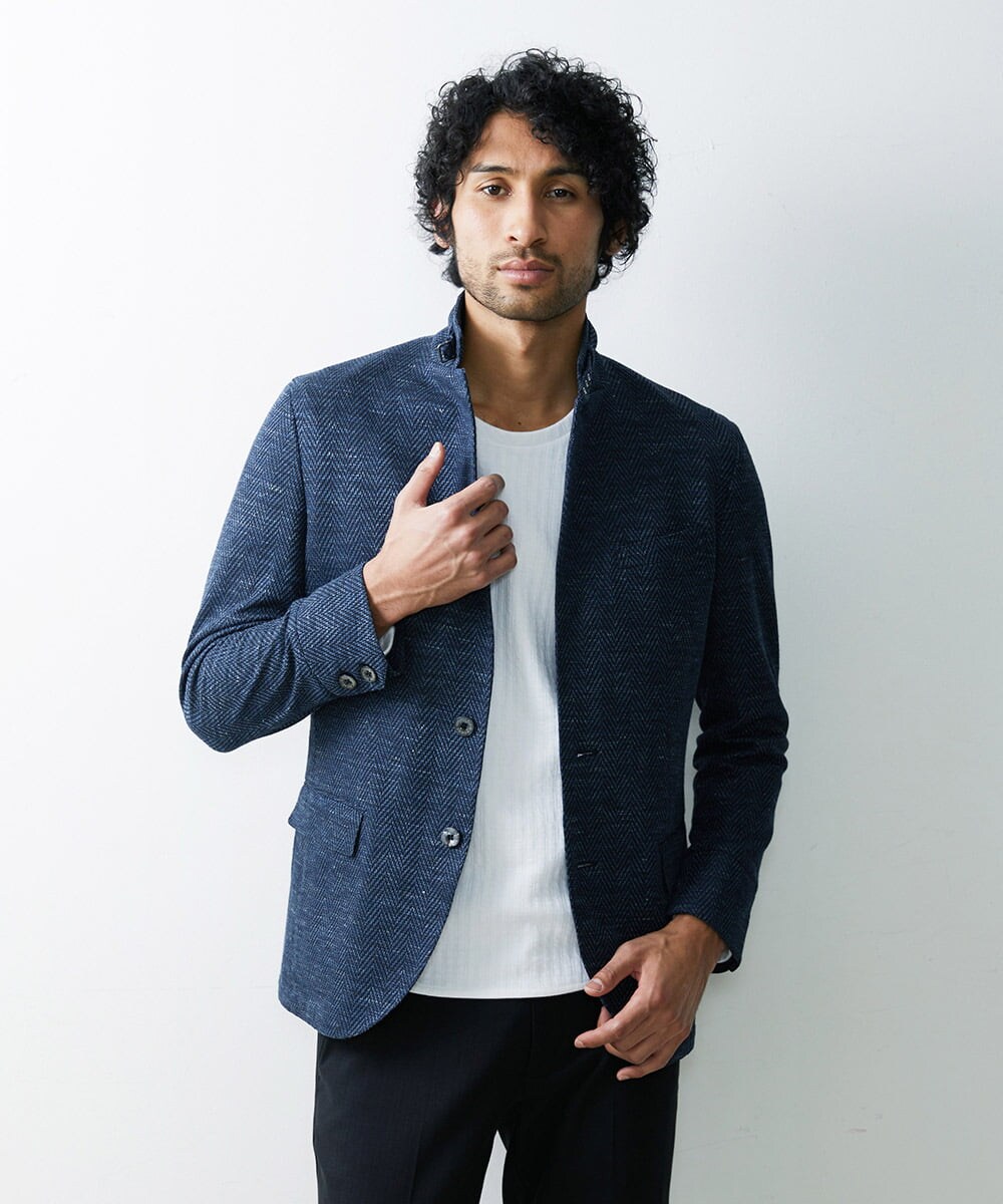 MNDGS46430 MICHEL KLEIN HOMME(ミッシェルクラン オム) へリンボン柄ジャージージャケット ブルー(55)
